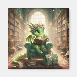 At the Library - Green Dragon Magnet