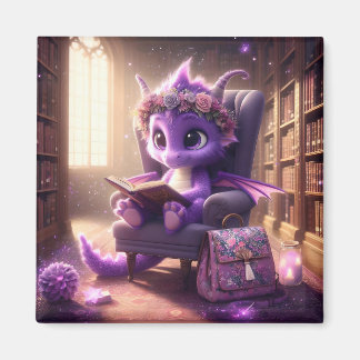 At the Library - Purple Dragon Magnet