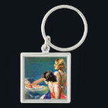 At the Pool Key Ring<br><div class="desc">Artist:John LaGatta | Two women on diving board,  one in water swimming</div>