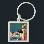 At the Pool Key Ring<br><div class="desc">Artist:John LaGatta | Two women on diving board,  one in water swimming</div>