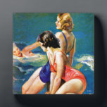 At the Pool Plaque<br><div class="desc">Artist:John LaGatta | Two women on diving board,  one in water swimming</div>
