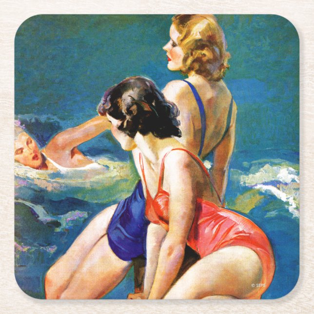 At the Pool Square Paper Coaster (Front)