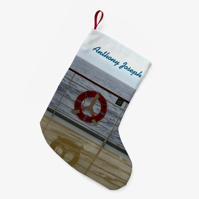 At the Railing Custom Small Christmas Stocking (Front (Hanging))