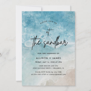At The Sandbar Watercolor Beach Wedding Invitation