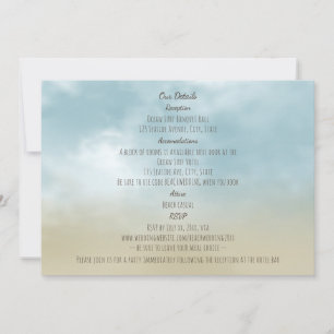 At the shore ocean surf beach wedding details card