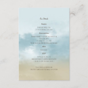 At the shore ocean surf beach wedding details enclosure card
