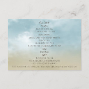 At the shore ocean surf beach wedding details enclosure card