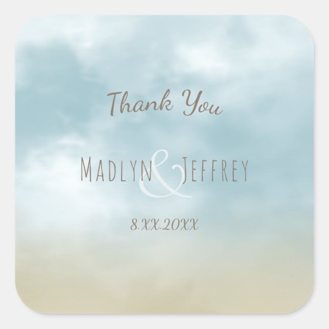 At the shore ocean surf beach wedding thank you square sticker (Front)