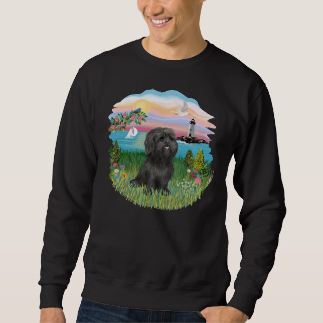 At The Shore With A Black Shih Tzu Sweatshirt (Front)