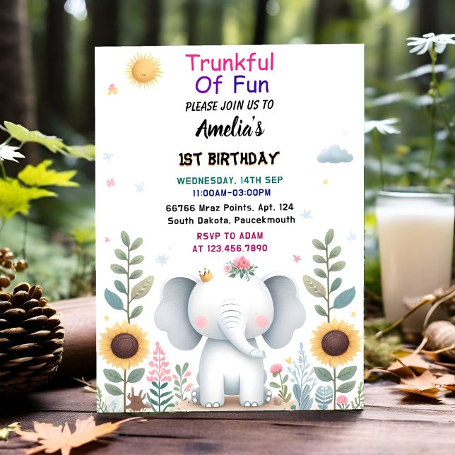 At Wood White Elephant Birthday First 1st Birthday Invitation (Creator Uploaded)