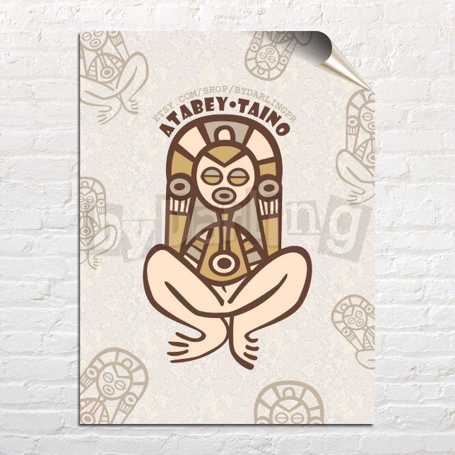 Atabey Taino Puerto Rico Wall Art Download Poster (Atabey Taino Poster over white brick wall)