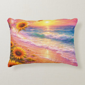 Atardecer de Paz Infinita: Girasoles Mágicos  Decorative Cushion