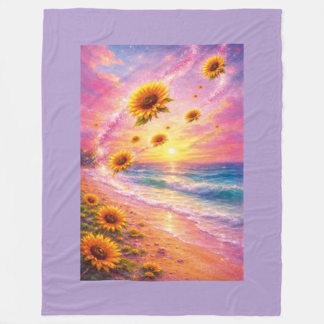 Atardecer de Paz Infinita: Girasoles Mágicos  Fleece Blanket (Front)
