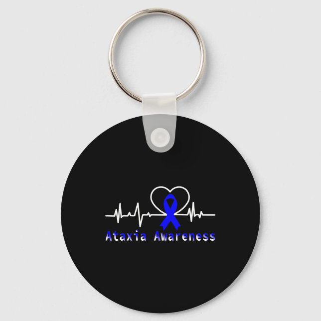 Ataxia Awareness Heartbeat Warrior Support  Key Ring (Front)
