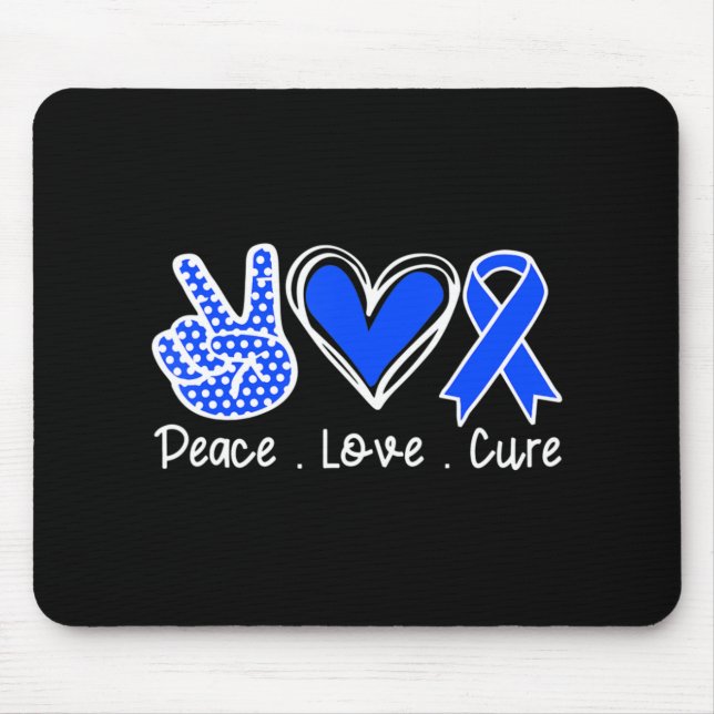 Ataxia Awareness Month Blue Ribbon Peace Love Cure Mouse Pad (Front)