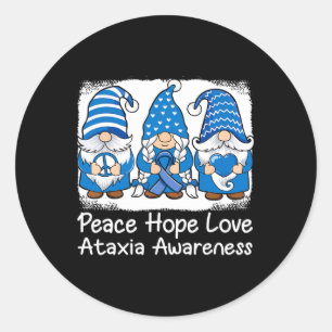 Ataxia Support Gnomes With Ribbon Blue Ataxia Awar Classic Round Sticker
