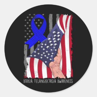 Ataxia Telangiectasia Awareness American Flag Blue Classic Round Sticker