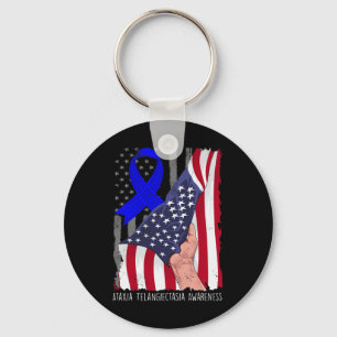 Ataxia Telangiectasia Awareness American Flag Blue Key Ring