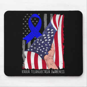 Ataxia Telangiectasia Awareness American Flag Blue Mouse Pad
