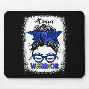 Ataxia Warrior Messy Bun Blue Ribbon Women Ataxia Mouse Pad