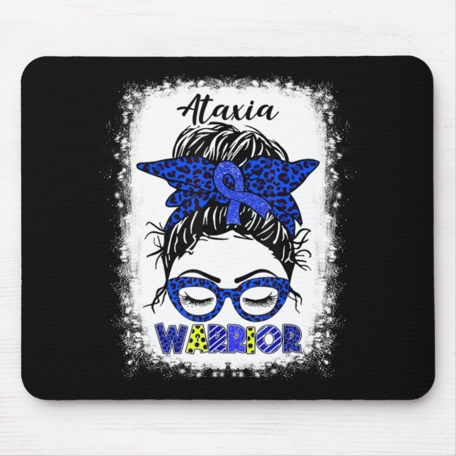 Ataxia Warrior Messy Bun Blue Ribbon Women Ataxia  Mouse Pad (Front)