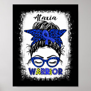 Ataxia Warrior Messy Bun Blue Ribbon Women Ataxia Poster