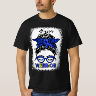 Ataxia Warrior Messy Bun Blue Ribbon Women Ataxia T-Shirt