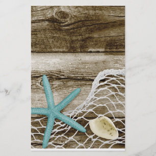 ATB TEAL STARFISH SHELLS NET BROWN BOARDWALK WOOD