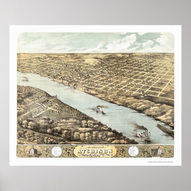Atchison, KS Panoramic Map - 1869 Poster (Front)