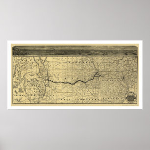 Atchison Topeka Santa Fé Railroad Map 1880 Poster