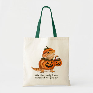 Ate The Candy Pumpkin Bearded Dragon Art Tote Bag
