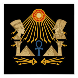 Aten Sun Disc – Ankh, Horus & Nefertiti Poster