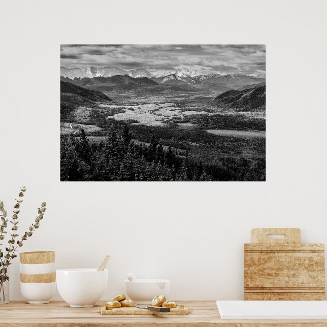 Athabasca Lookout, Monochrome Scenery Photography Poster (Kitchen)