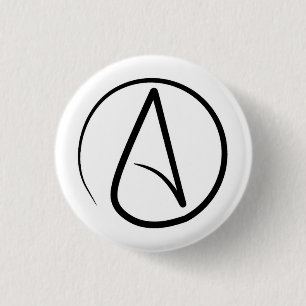 Atheism symbol: black on white 3 cm round badge