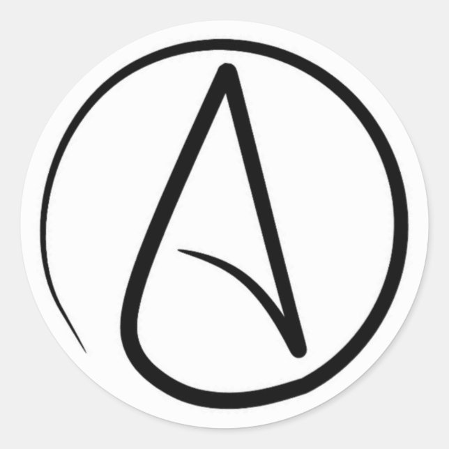 Atheism symbol: black on white classic round sticker (Front)