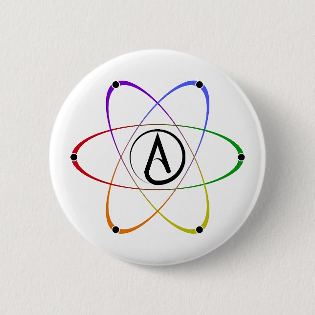 Atheist Atom Symbol Rainbow Black 6 Cm Round Badge (Front)