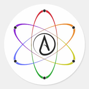 Atheist Atom Symbol Rainbow Black Classic Round Sticker