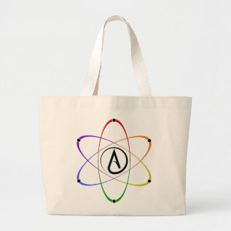 Atheist Atom Symbol Rainbow Black Large Tote Bag