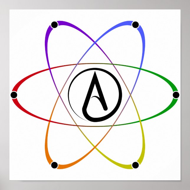 Atheist Atom Symbol Rainbow Black Poster (Front)