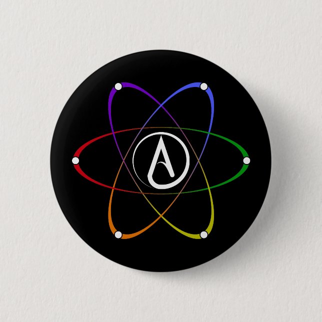 Atheist Atom Symbol Rainbow White 6 Cm Round Badge (Front)