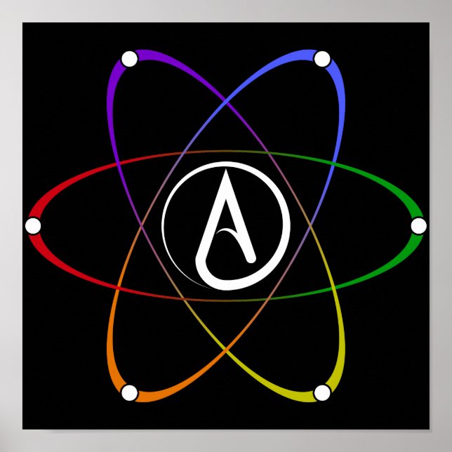 Atheist Atom Symbol Rainbow White Poster (Front)