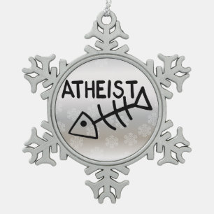 Atheist Fish Snowflake Pewter Christmas Ornament