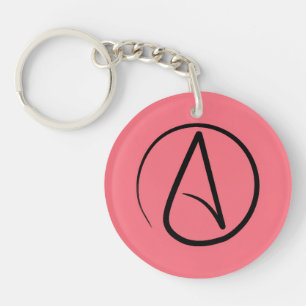 Atheist symbol: black on coral key ring