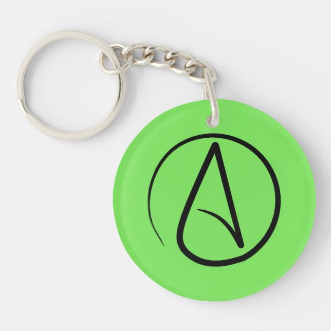 Atheist symbol: black on lime green key ring (Front)