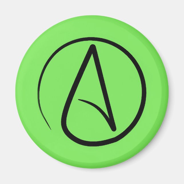 Atheist symbol: black on lime green magnet (Front)