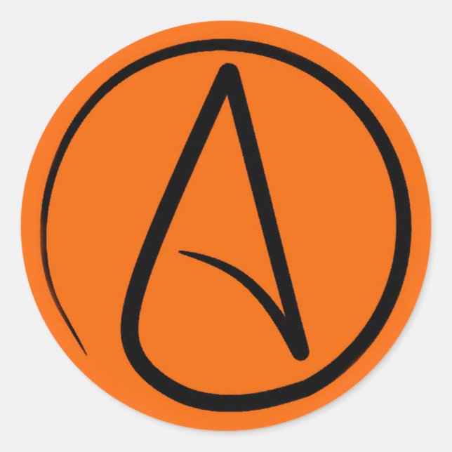 Atheist symbol: black on orange classic round sticker (Front)