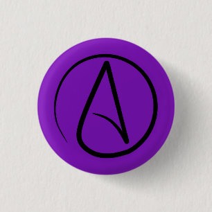 Atheist symbol: black on purple 3 cm round badge