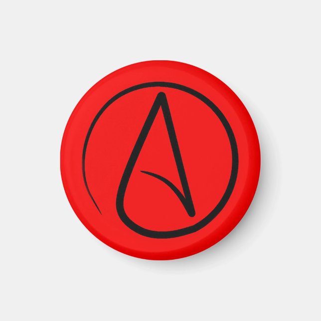 Atheist symbol: black on red magnet (Front)