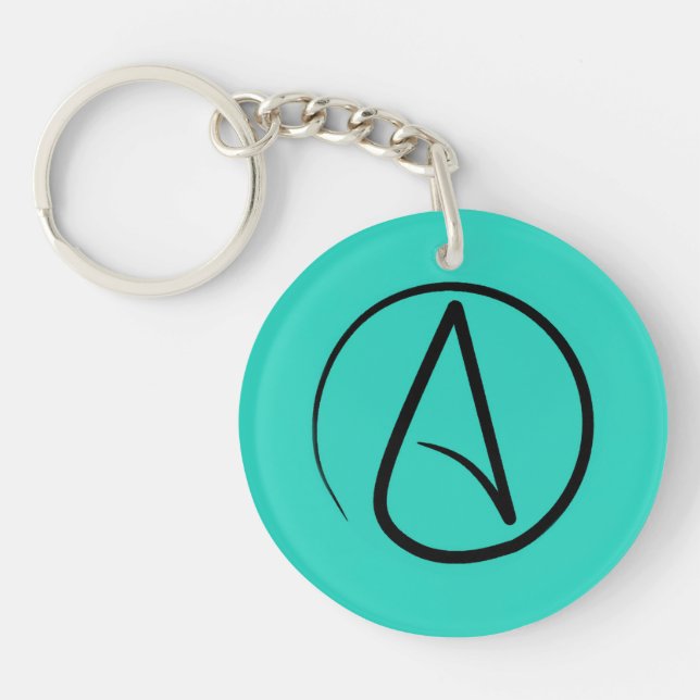 Atheist symbol: black on verdigris key ring (Front)