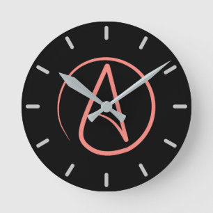 Atheist symbol: coral on black round clock
